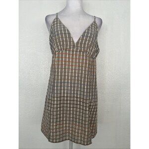 Free People Better Together Plaid Babydoll Mini Dress Taupe  Size M